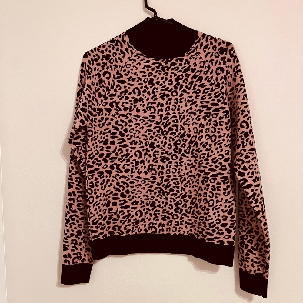 ASOS Pink and Black Leopard Print Cowl/Turtleneck Sweater